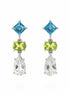 Aretes Largos Plata .925 Con Topacio Azul, Peridoto Y Amatista Verde Corte Tres Piedras