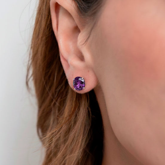 Broqueles Plata 925 Con Amatista Corte Oval