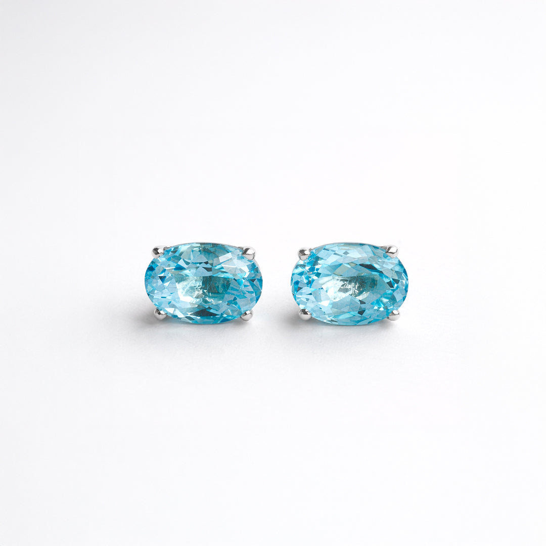 Broqueles Plata .925 Con Topacio Azul Corte Oval