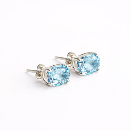 Broqueles Plata .925 Con Topacio Azul Corte Oval