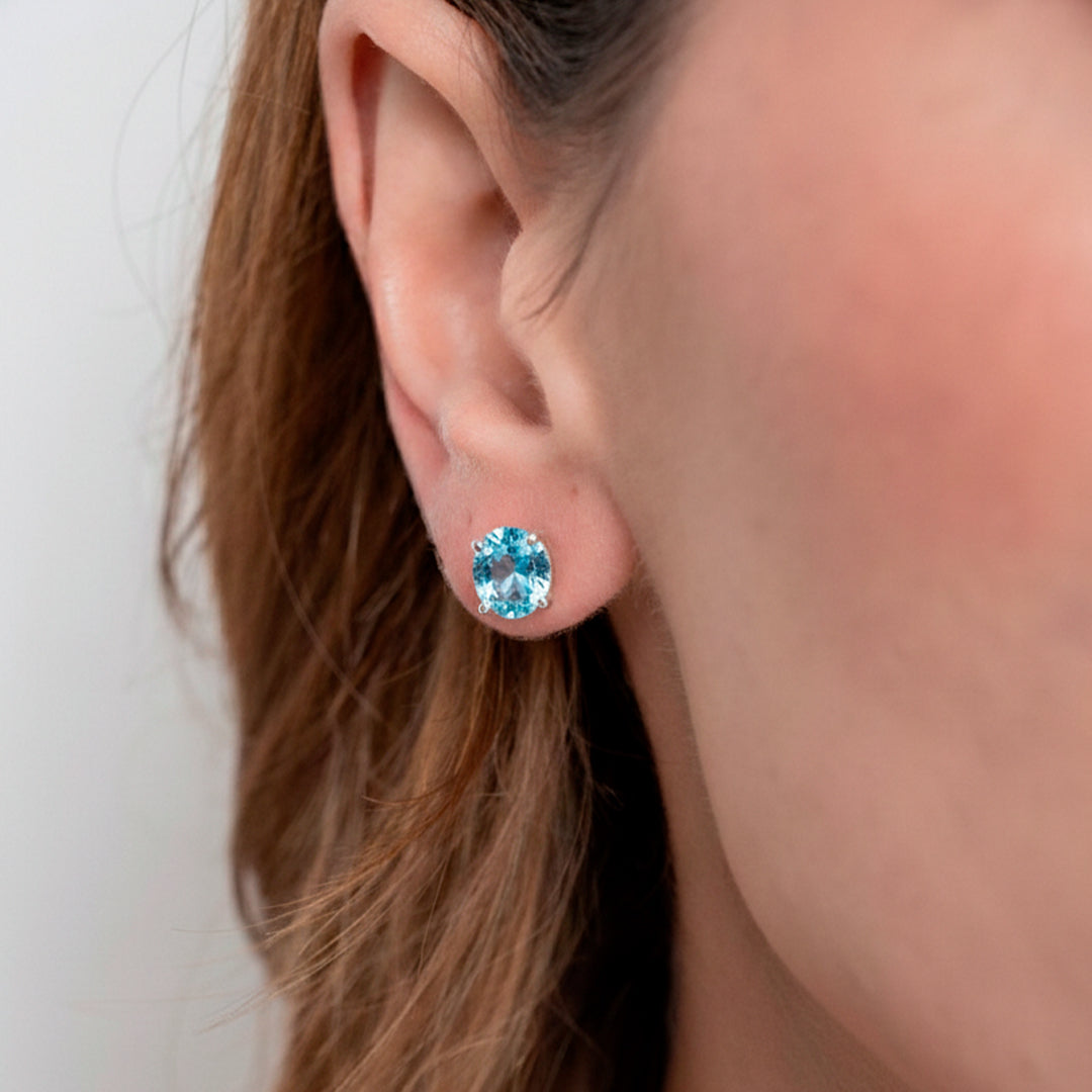 Broqueles Plata .925 Con Topacio Azul Corte Oval