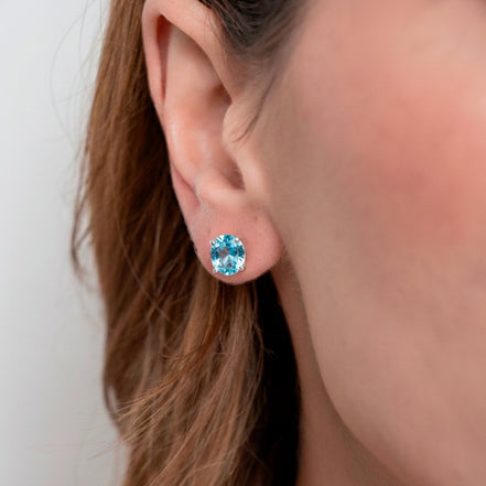 Broqueles Plata .925 Con Topacio Azul Corte Oval