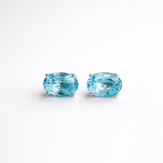 Broqueles Plata 925 Con Topacio Azul Corte Oval