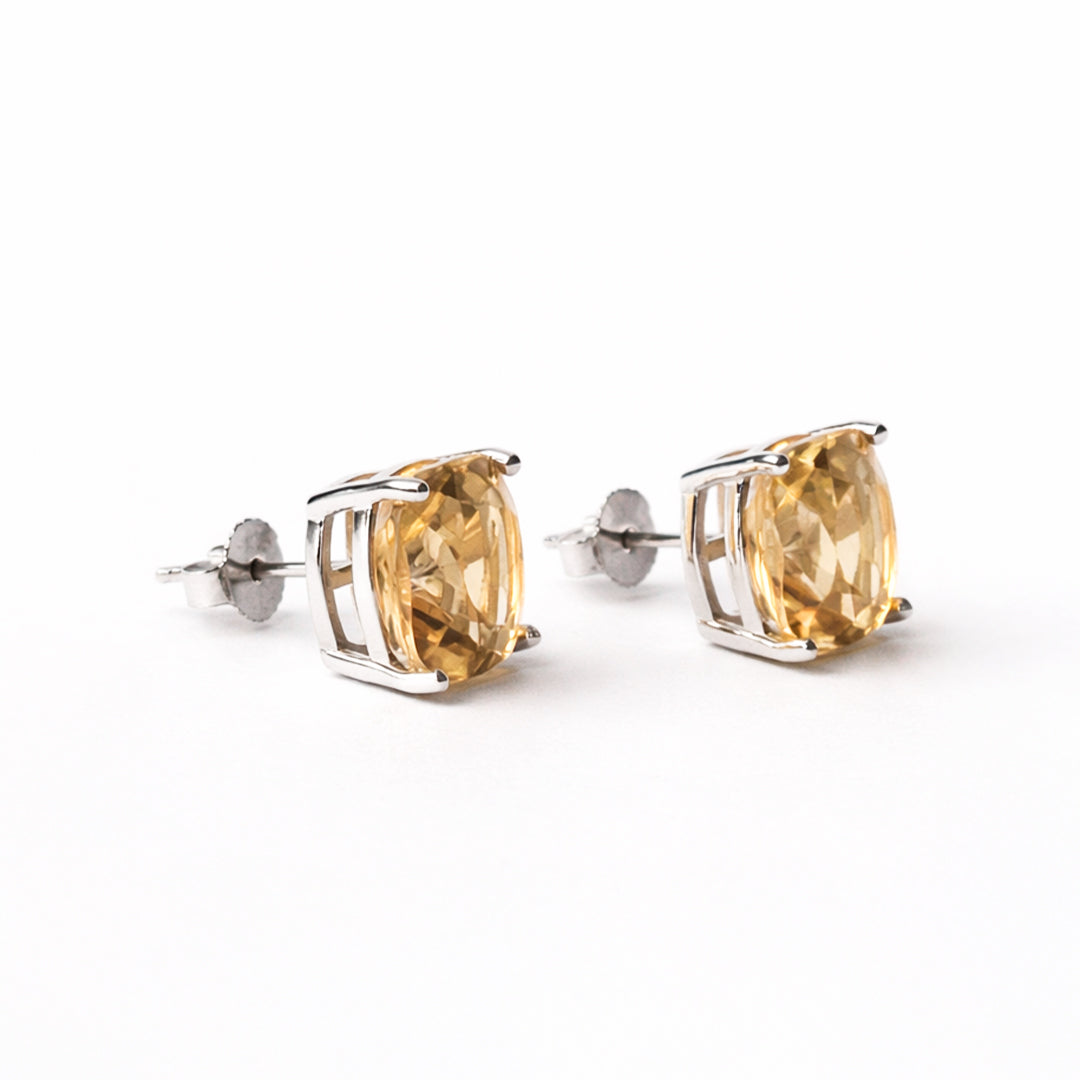 Broqueles Plata .925 Con Citrino Corte Cushion