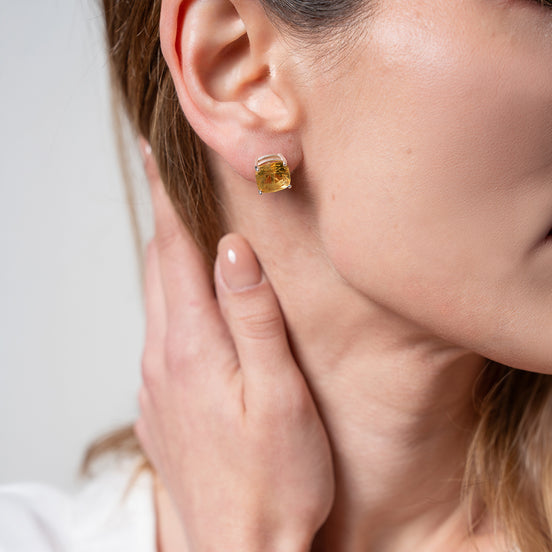 Broqueles Plata 925 Con Citrino Corte Cushion