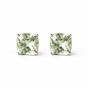 Broqueles Plata .925 Con Amatista Verde Corte Cushion
