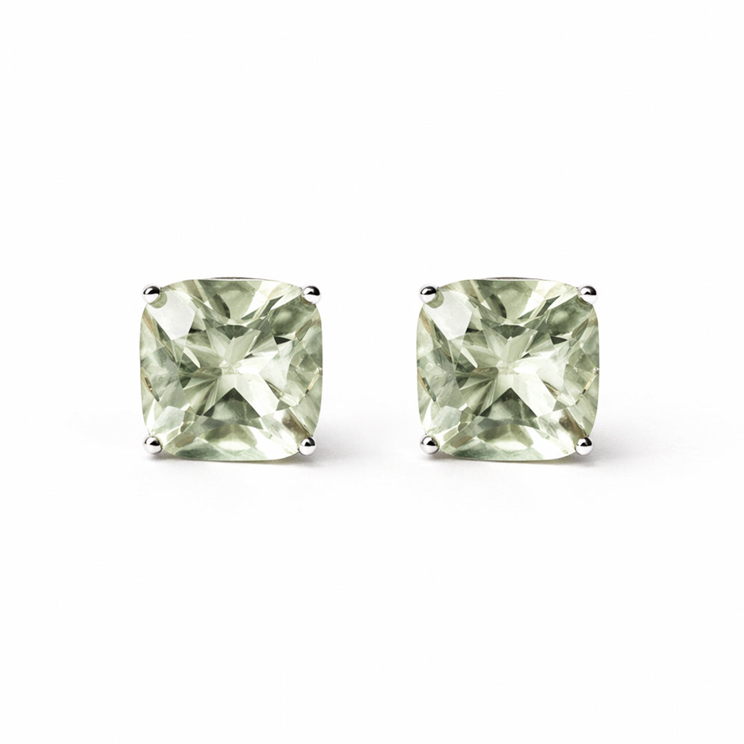 Broqueles Plata .925 Con Amatista Verde Corte Cushion