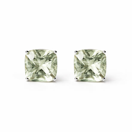 Broqueles Plata .925 Con Amatista Verde Corte Cushion