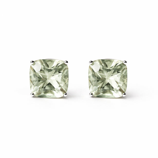 Broqueles Plata .925 Con Amatista Verde Corte Cushion