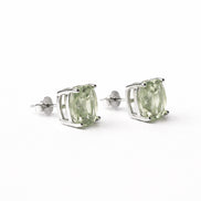 Broqueles Plata .925 Con Amatista Verde Corte Cushion