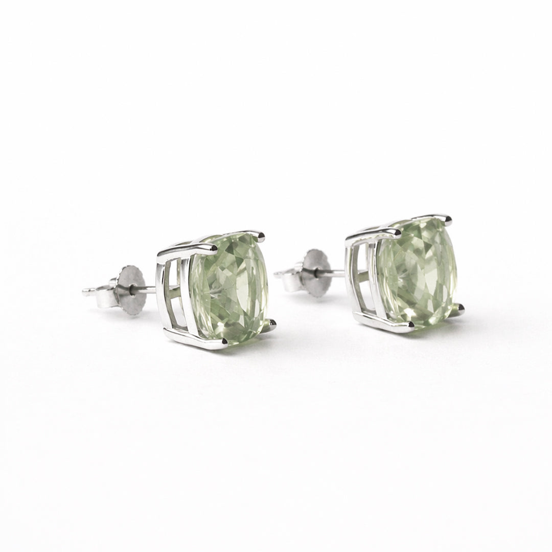 Broqueles Plata .925 Con Amatista Verde Corte Cushion
