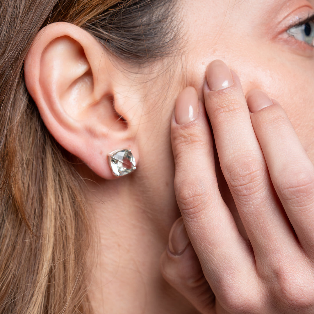 Broqueles Plata .925 Con Amatista Verde Corte Cushion