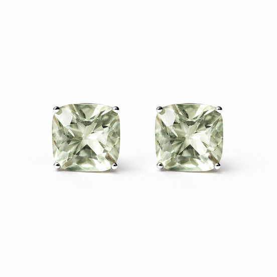 Broqueles Plata 925 Con Amatista Verde Corte Cushion