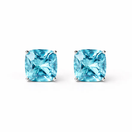Broqueles Plata .925 Con Topacio Azul Corte Cushion