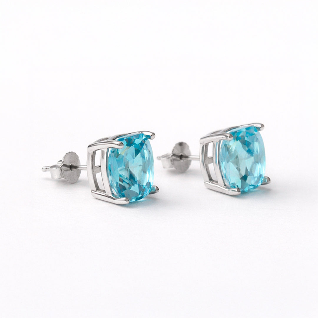 Broqueles Plata .925 Con Topacio Azul Corte Cushion