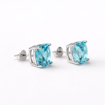 Broqueles Plata .925 Con Topacio Azul Corte Cushion