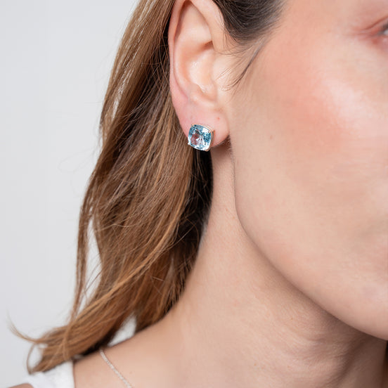 Broqueles Plata 925 Con Topacio Azul Corte Cushion