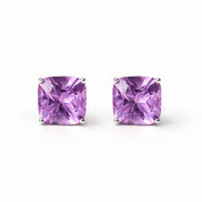 Broqueles Plata .925 Con Amatista Corte Cushion