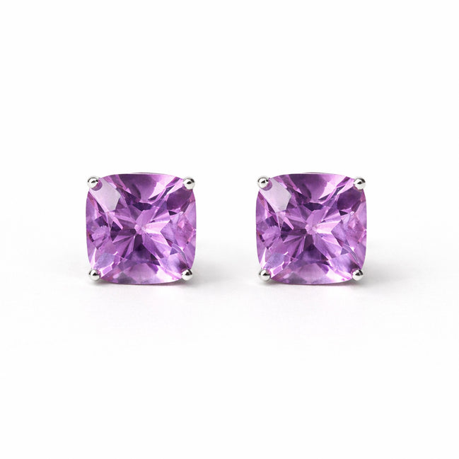 Broqueles Plata .925 Con Amatista Corte Cushion