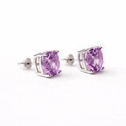 Broqueles Plata .925 Con Amatista Corte Cushion