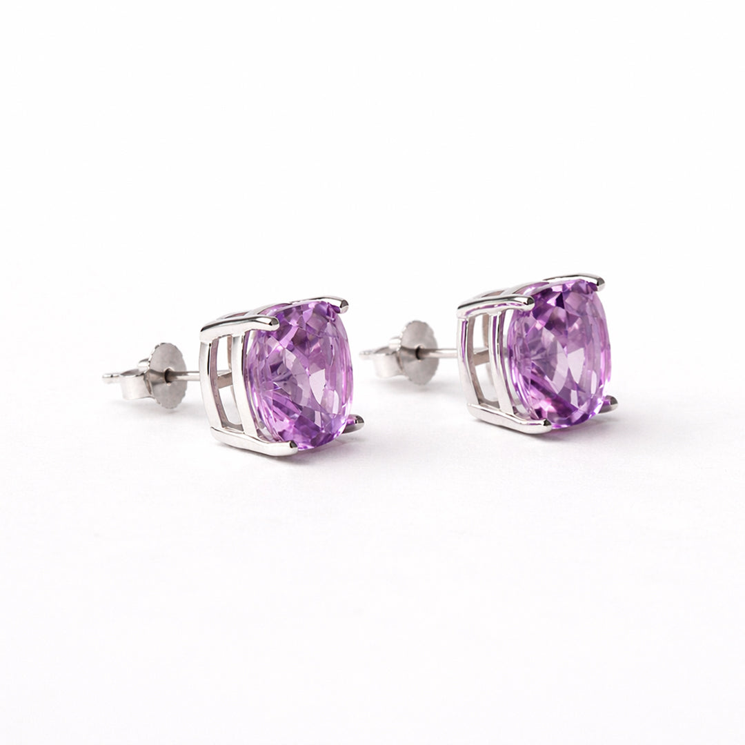 Broqueles Plata .925 Con Amatista Corte Cushion