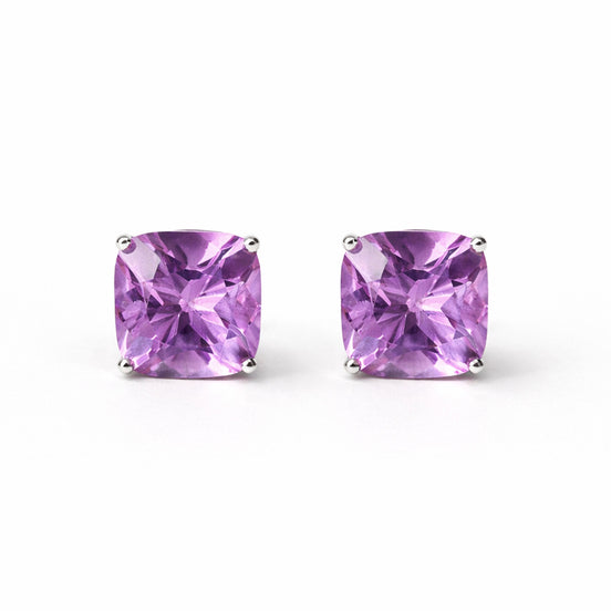 Broqueles Plata 925 Con Amatista Corte Cushion