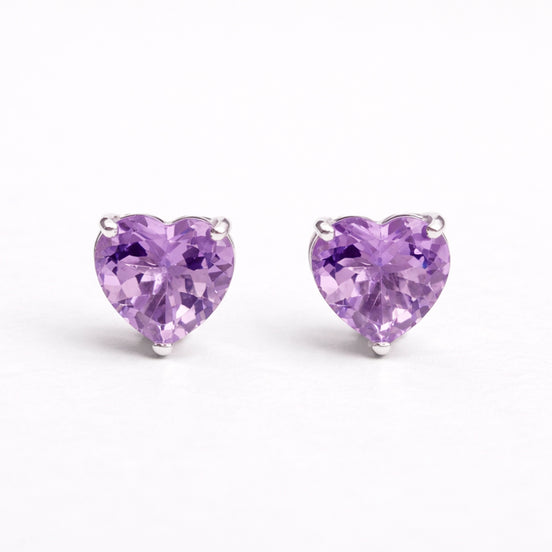 Broqueles Plata 925 Con Amatista Corte Corazón