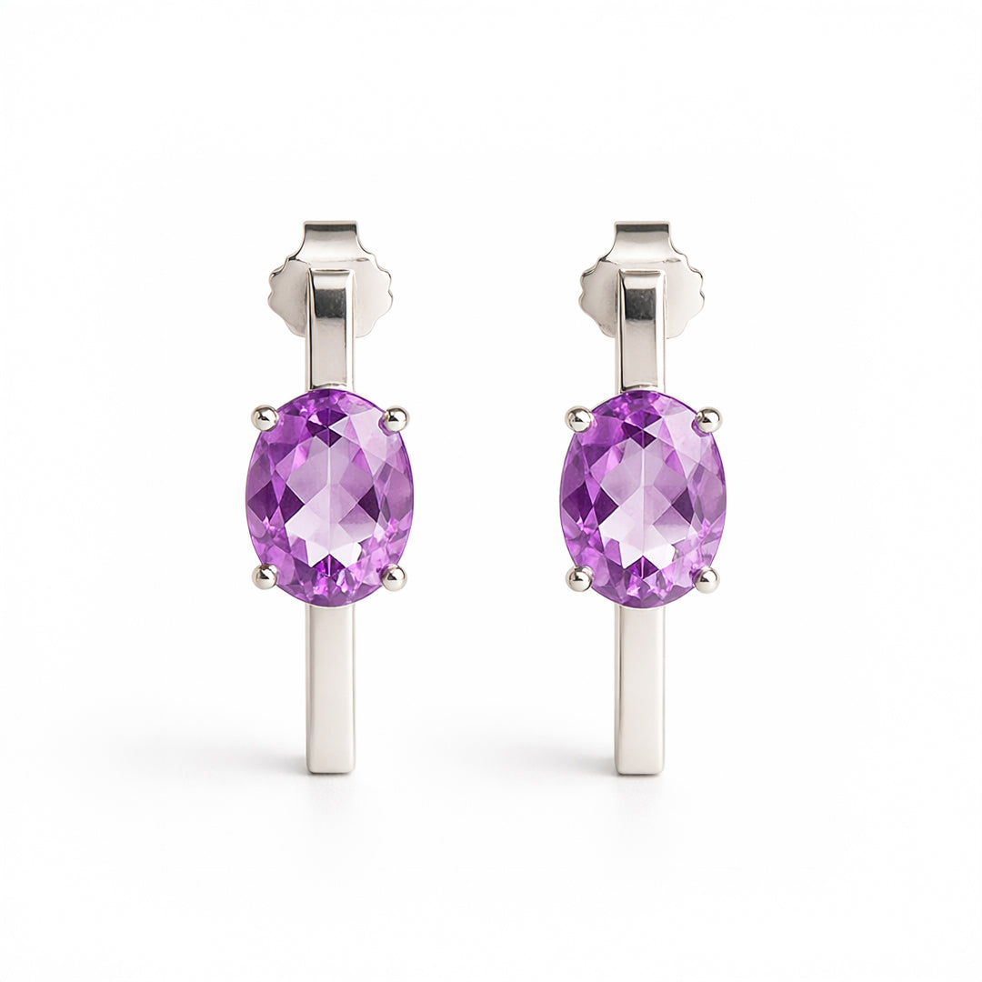 Arracadas Oval Plata .925 Con Amatista