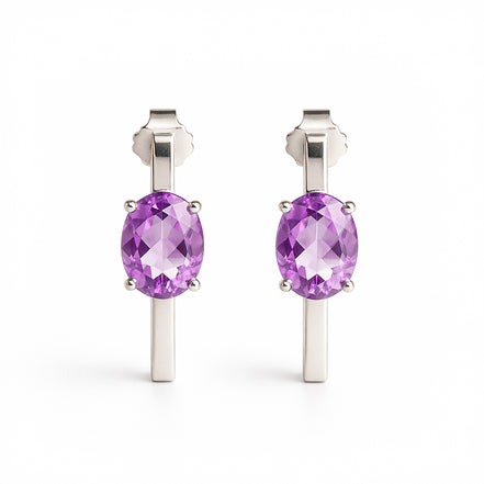 Arracadas Oval Plata .925 Con Amatista