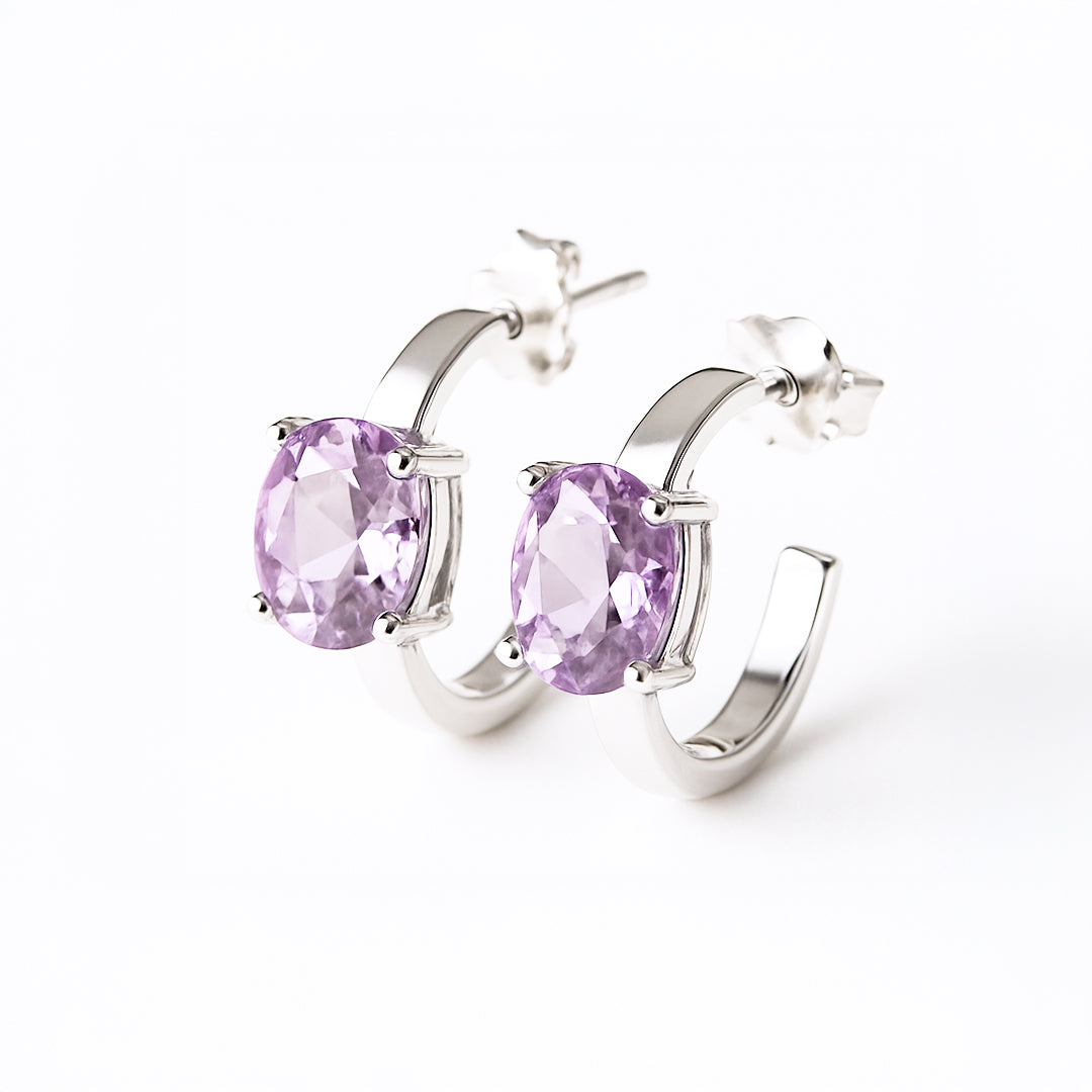 Arracadas Oval Plata .925 Con Amatista