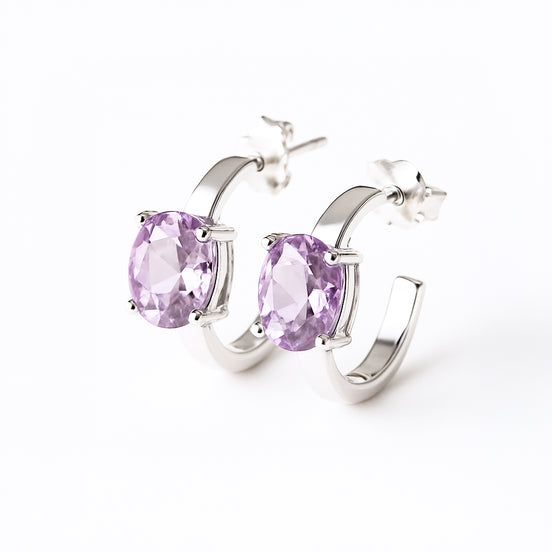 Arracadas Oval Plata .925 Con Amatista