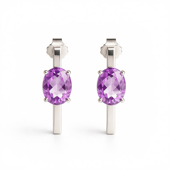 Arracadas Oval Plata .925 Con Amatista