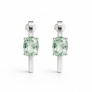 Arracadas Ovales En Plata .925 Con Amatista Verde.