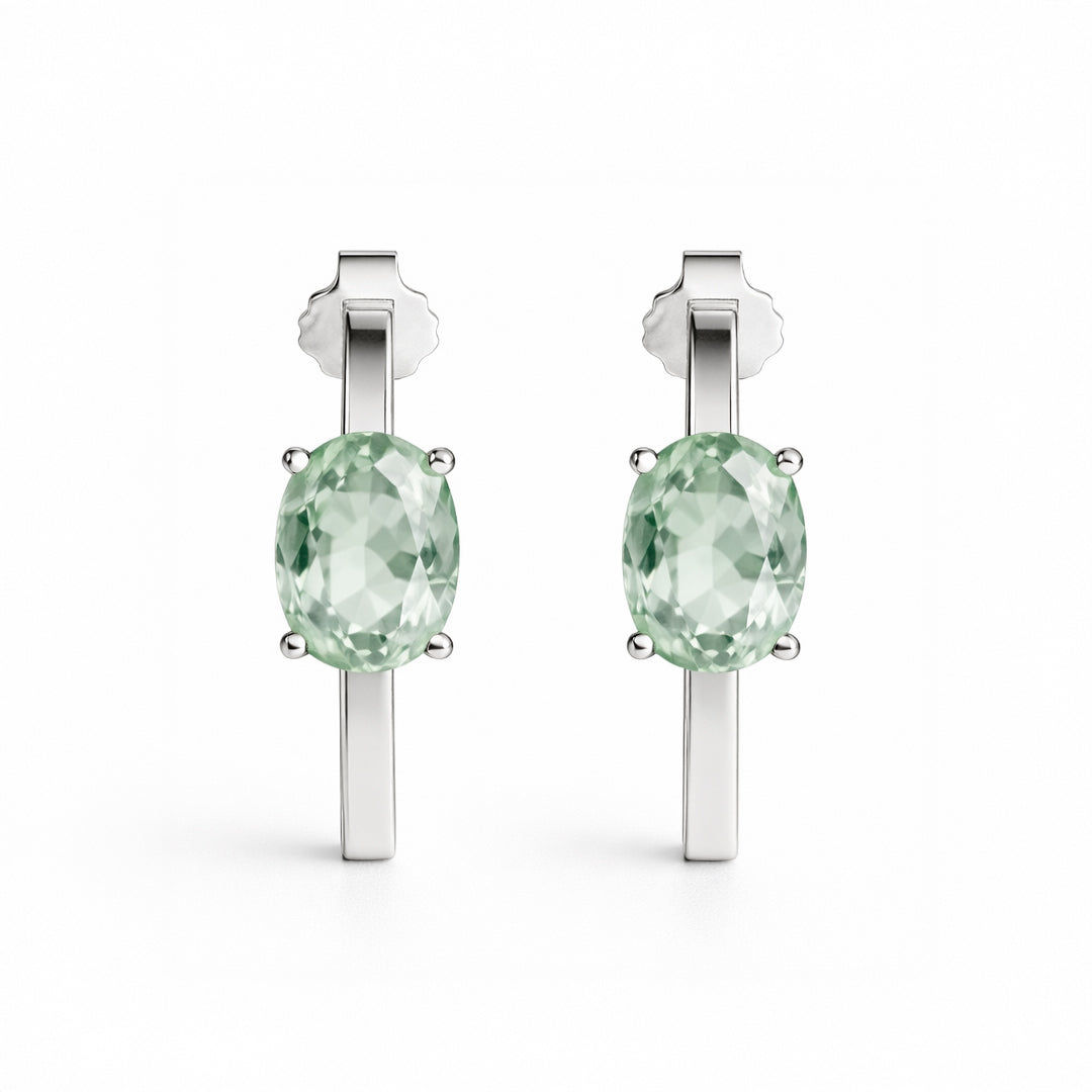 Arracadas Ovales En Plata .925 Con Amatista Verde.
