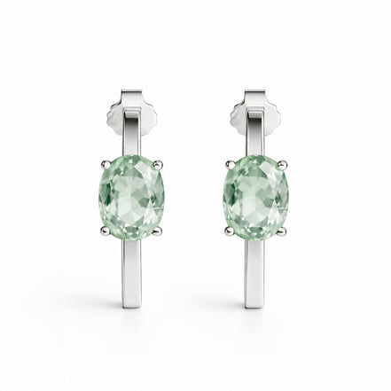 Arracadas Ovales En Plata .925 Con Amatista Verde.