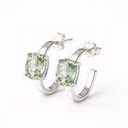 Arracadas Ovales En Plata .925 Con Amatista Verde.