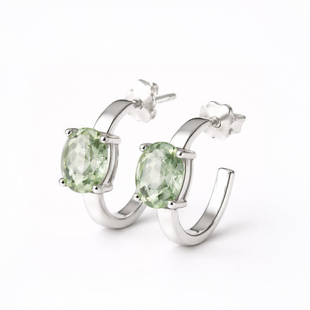 Arracadas Ovales En Plata .925 Con Amatista Verde.