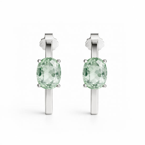 Arracadas Ovales En Plata .925 Con Amatista Verde.